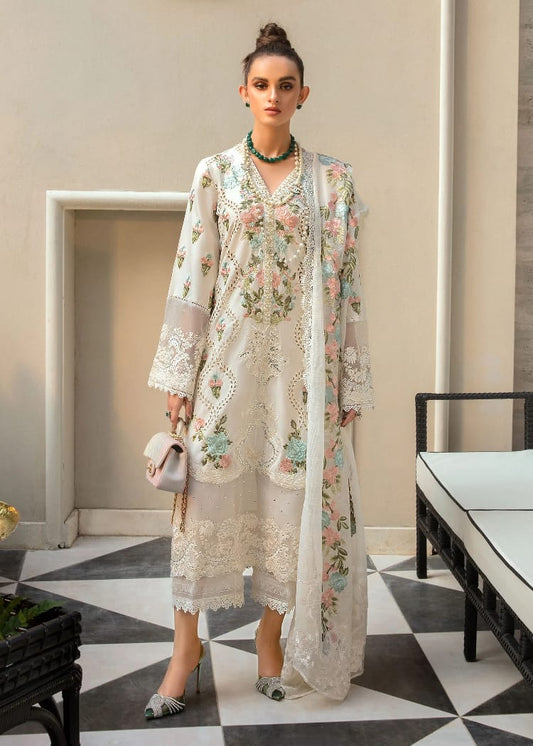 Elegant-3PC LAWN EMBROIDERED SHIRT, SLEEVES AND DUPATTA & DYED TROUSER -ESF006