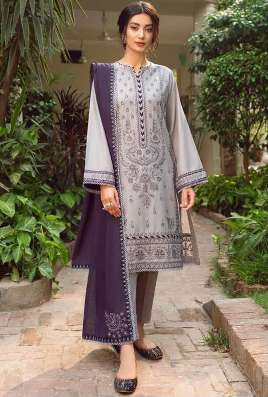 Elegant-3PC LAWN EMBROIDERED SHIRT, SLEEVES AND DUPATTA & DYED TROUSER -ESF003