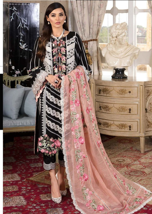 Elegant-3PC LAWN EMBROIDERED SHIRT, SLEEVES AND DUPATTA & DYED TROUSER -ESF001