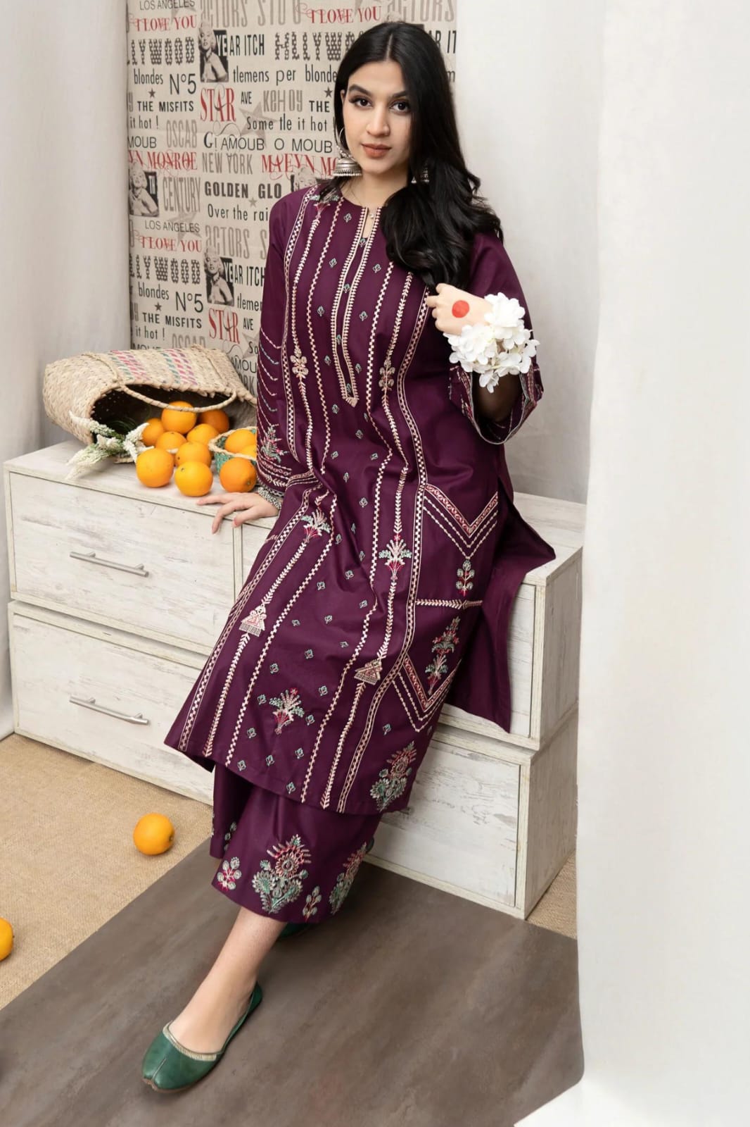 Elegant-2PC LAWN EMBROIDERED SHIRT AND EMBROIDERED TROUSER - 0010