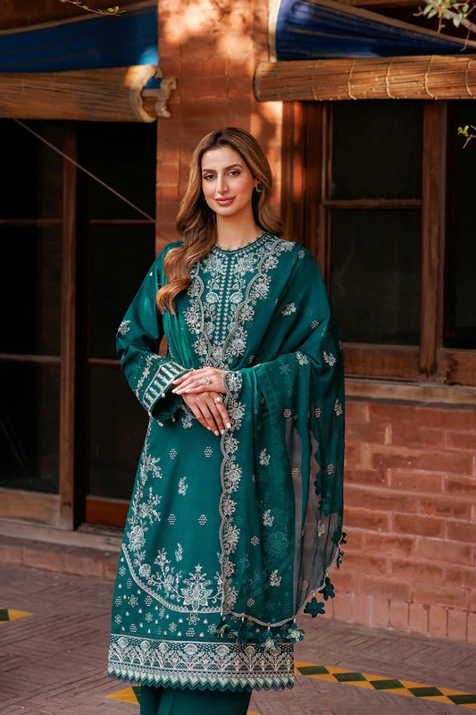 Elegant-3PC LAWN EMBROIDERED SHIRT, SLEEVES AND DUPATTA & DYED TROUSER -ESF004